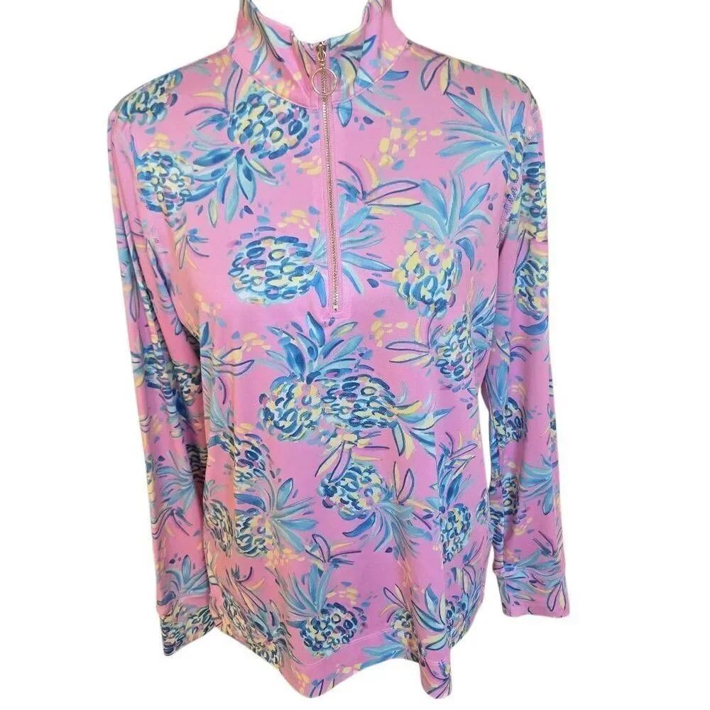 Stella Parker Womens Pineapple Print Sun Protection Long Sleeve Golf Top Medium